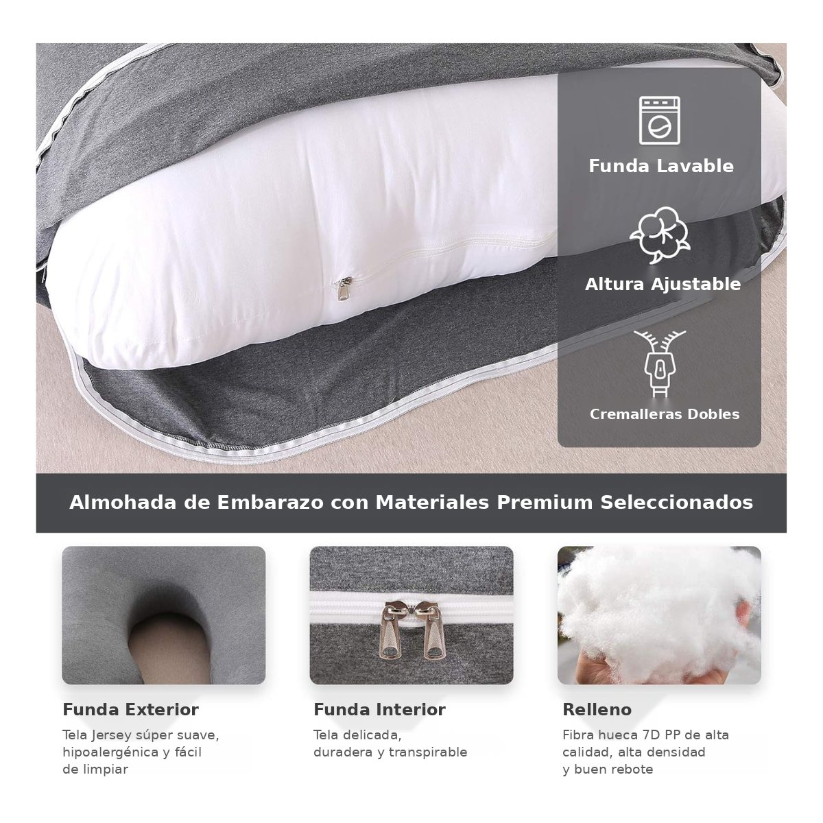 Almohada de Embarazo de Cuerpo Completo en U - Duerme sin Dolor