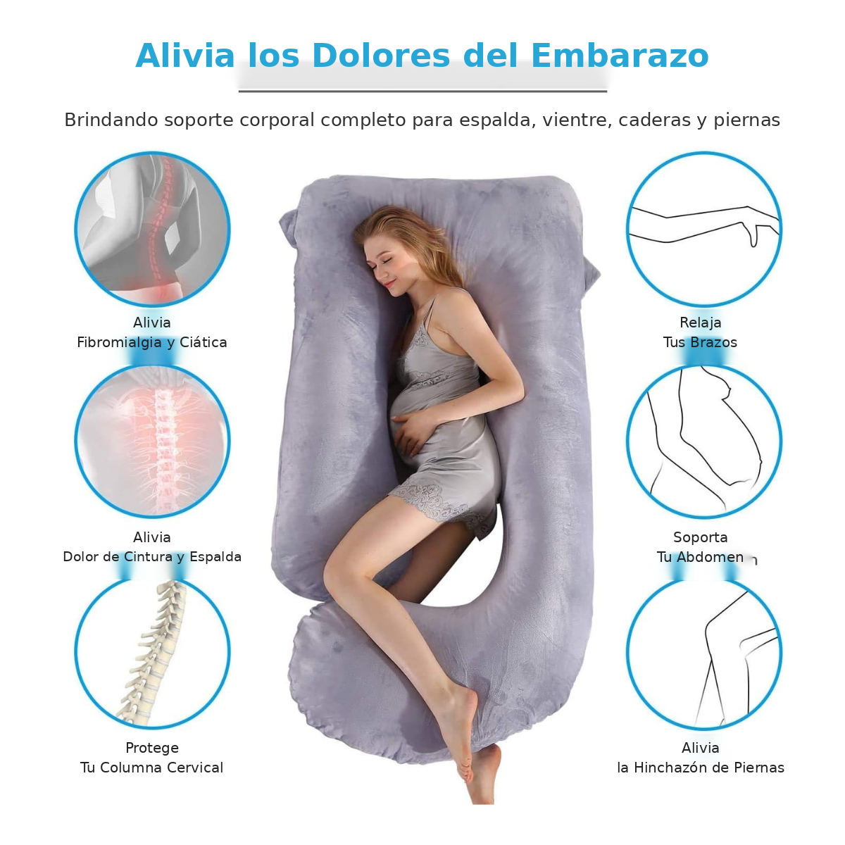 Almohada de Embarazo de Cuerpo Completo en U - Duerme sin Dolor
